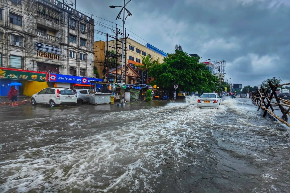 Climate change India 2026 extreme weather flooding illustration