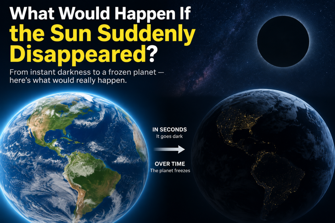 Sun disappeared Earth in darkness space illustration