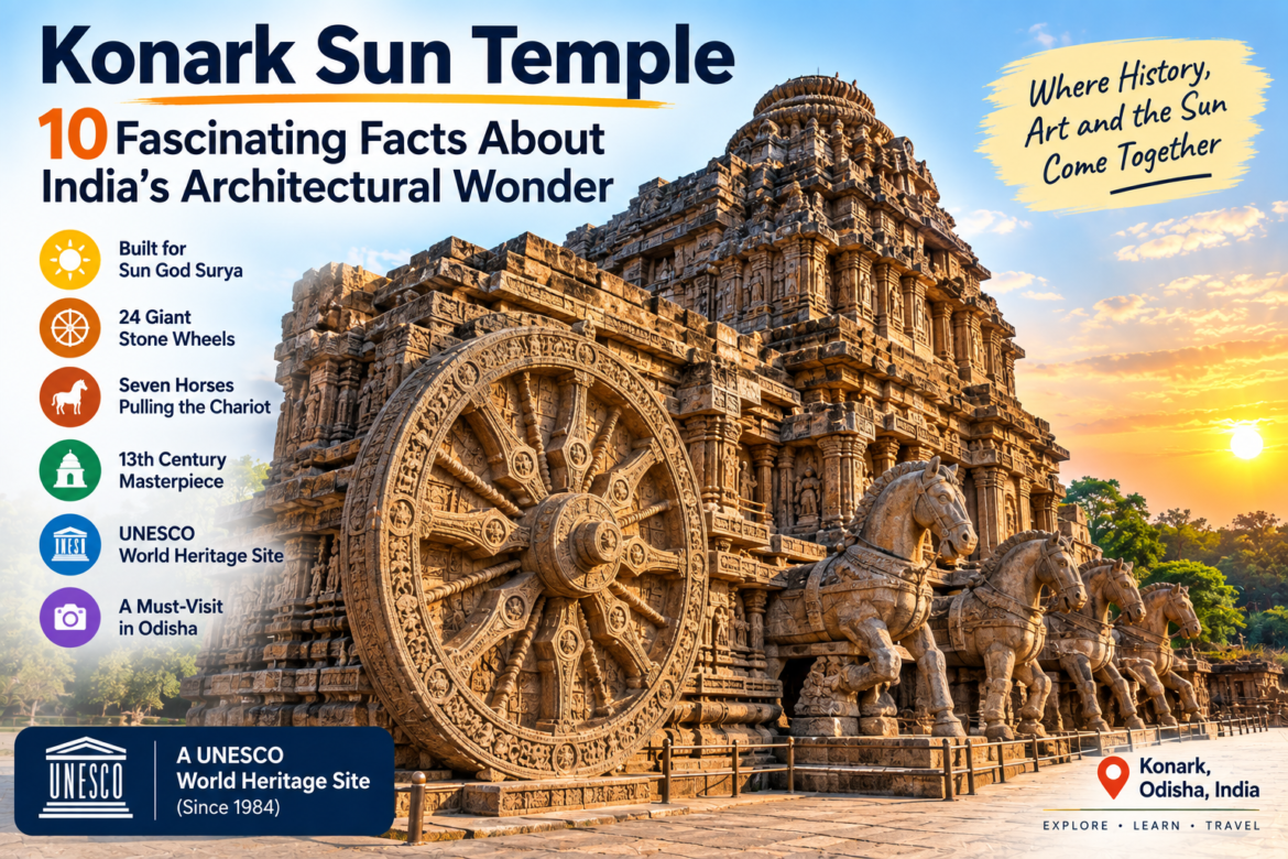 Konark Sun Temple in Odisha with its giant stone wheel and chariot architecture