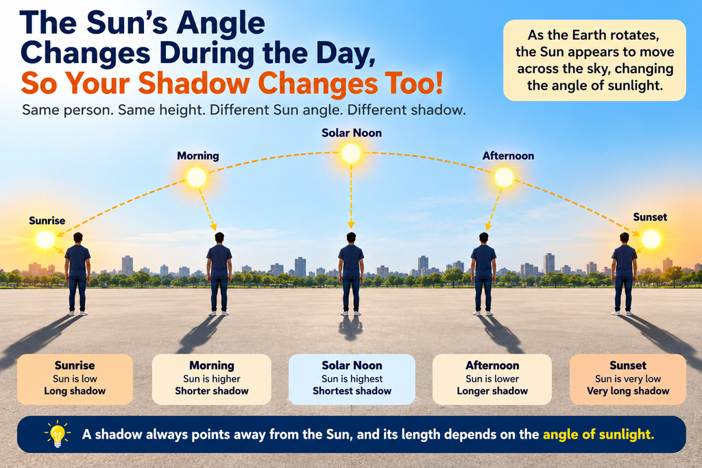 Why does your shadow change size during the day?