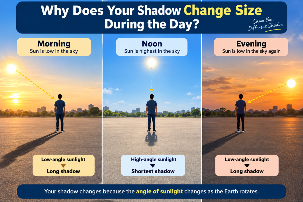 Why does your shadow change size during the day?