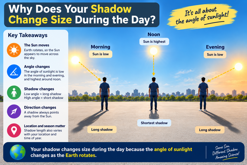 Why does your shadow change size during the day?